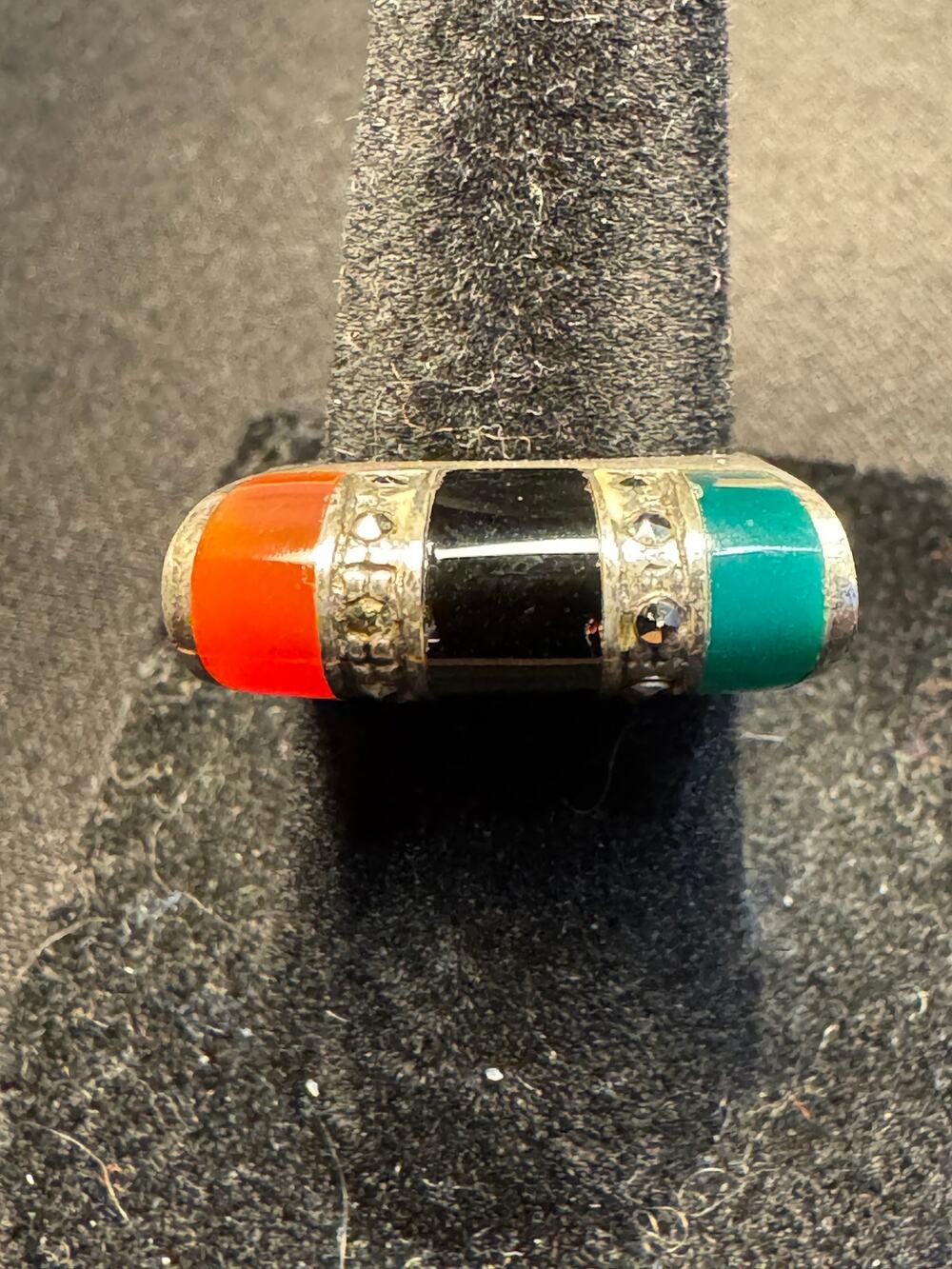925 Sterling Onyx Carnelian Jade Size 6 Ring